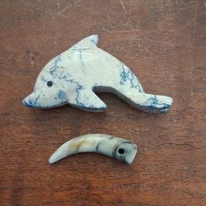 Dolphin Marble Stone Figure And Horn Pendant